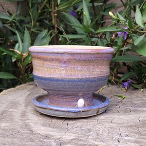 Handmade Rutile Glazed Ceramic Planter with Attached Drainage Saucer