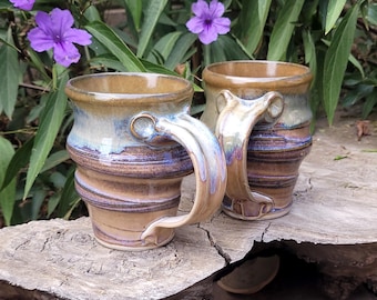 Handmade Rutile Blue Textured Swirl Mug; Unique Ceramic Coffee Cup 12 oz