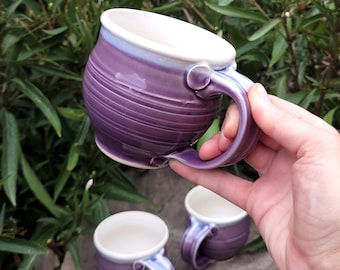 Handmade Lilac Textured Pottery Mug: 14 Ounce Coffee Cup