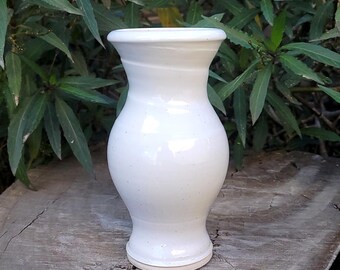 Snow White Stoneware Pottery Vase; Wheel Thrown Flower Vase