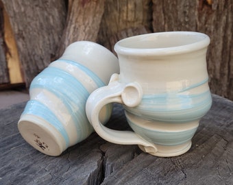 Robins Egg Slip Swirl Mug - Handmade Mugs with Robins Egg Blue - Light Blue-Green and White Mugs