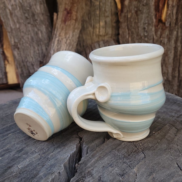 Robins Egg Slip Swirl Mug - Handmade Mugs with Robins Egg Blue - Light Blue-Green and White Mugs