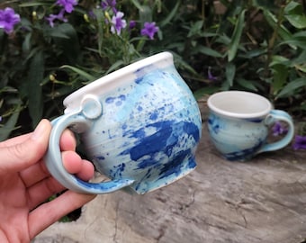 Robins Egg Blue Green Splattered Textured Pottery Mug 14 oz