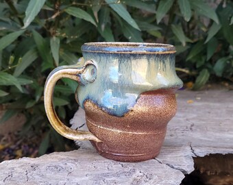 Wood Fired Swirl Mug with Goldspot and Tenmoku Glaze: Pottery Coffee Cup
