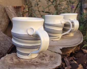 Gray and White Swirl Mugs - Handmade Pottery Mugs - Set of Gray and White Coffee Mugs