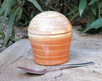 Wood Fired Pottery Jar: Orange Flashing Slip, Teal Interior
