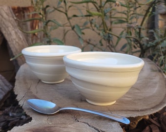 Milky White Side Bowl - Handmade Pottery Bowl - Creamy White Ice Cream Bowl - Milky White Swirl Side Bowls - White Bowl Set