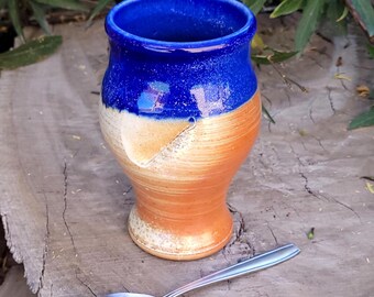 Handmade Wood Fired Tumbler: Red Flashing Slip, Purple Glazed Interior