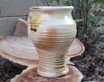 Wood Fired Vase - Textured Ceramic Swirl Vase with White Liner glaze