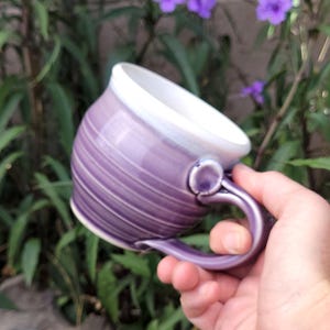 Lilac Textured Pottery Mugs - Handmade Coffee Mug Lilac and White - Unique Ceramic Cups - Wheel-thrown Tea Cup - 12 oz & 8oz, Single or Pair