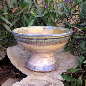 Handmade Pedestal Bowl: Rutile Glazed Ceramic Fruit Bowl