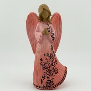 Pink Resin Angel Figurine: Floral Guardian Statue, Spiritual Decor