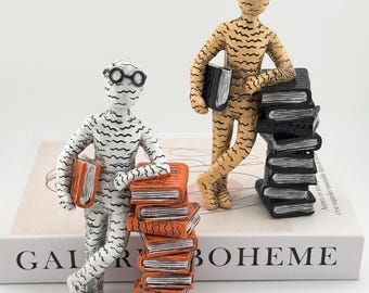 Figura de lector abstracto: Estatua moderna de resina para amantes de los libros - Decoración de biblioteca