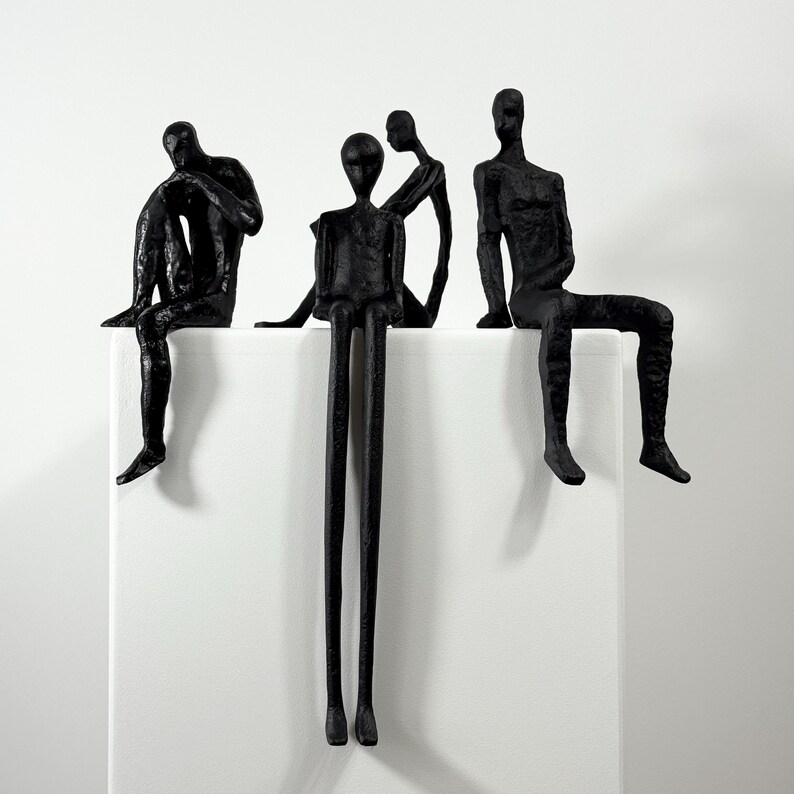 Image showcasing Modern Iron Sitting Figures - Abstract Minimalist Sculptures - Black ...