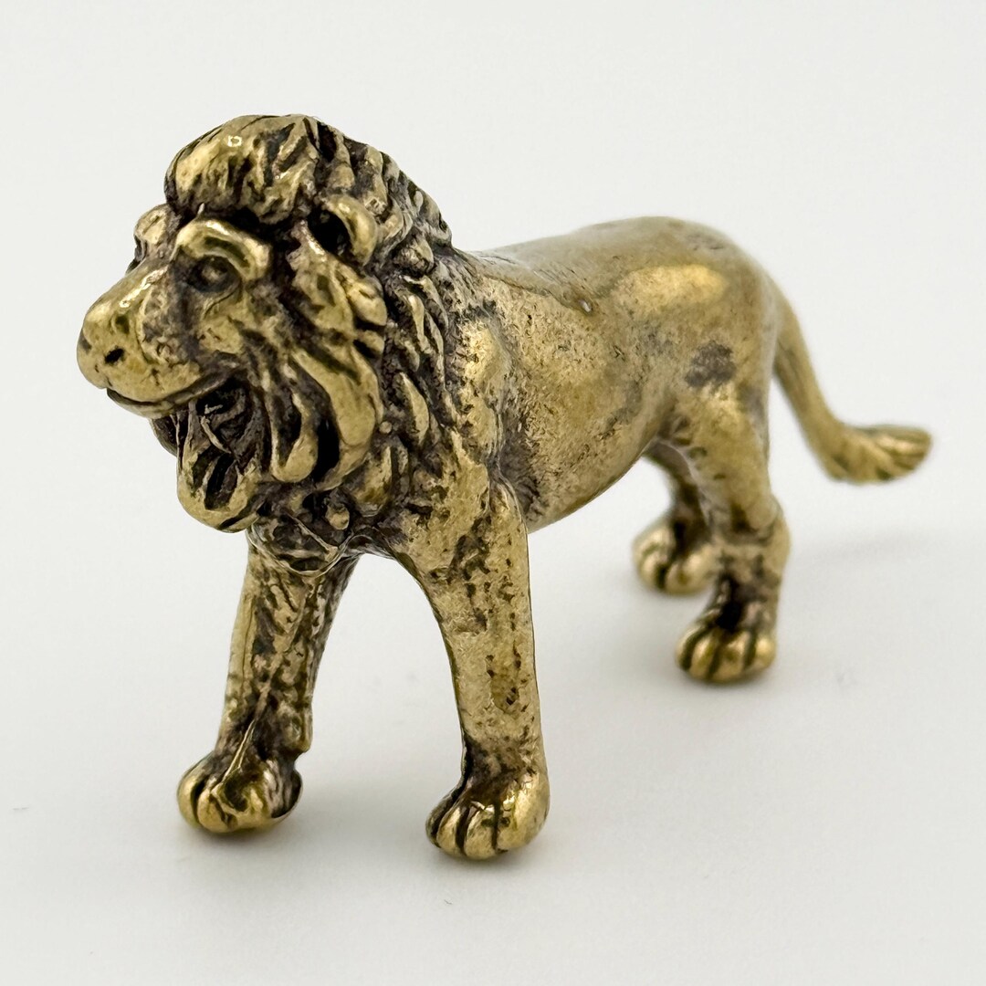 Copper Lion Figurine – Solid Miniature Animal Sculpture for Desk Decor ...