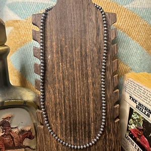 5mm Sterling Silver Machine made Navajo-style Pearl Necklace 22”