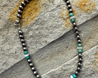 Cavigliera in argento sterling da 5 mm con perle di turchese Baja e madreperla