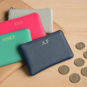 Gepersonaliseerde leren portemonnee | Aangepaste portemonnee voor kaarthouder | Cadeau voor haar | Leren etui met monogram | Portemonnee met ritssluiting voor dames