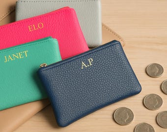Personalized Leather Coin Purse: Custom Monogram Zipper Wallet - Etsy
