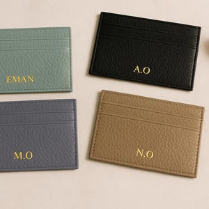 Tarjetero de piel auténtica personalizado / Billetera fina personalizada para mujer y hombre / Tarjetero con monograma / Billetera minimalista de piel para regalo