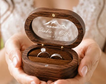 Portagioie personalizzato in noce / Regalo con incisione personalizzata / Ricordo di nozze / Regalo per la coppia / Con interno in velluto portaanelli / 2 scomparti per anelli