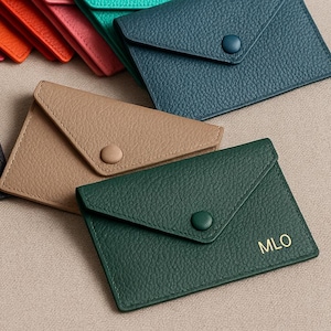 Portefeuille enveloppe en cuir personnalisé | Porte-cartes de crédit mince | portefeuille minimaliste pour femme | Cadeau pour elle | Cadeau d'anniversaire fait main personnalisé
