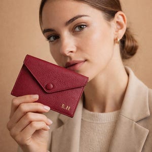 Personalized Leather Envelope Wallet | Slim Card Holder, Handmade Gift