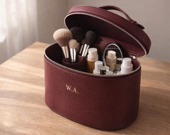 Bolsa de maquillaje de cuero personalizada / Estuche de viaje para cosméticos con iniciales personalizadas