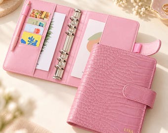Cuaderno A5 Croc personalizado / Agenda con anillas de piel sintética / Regalo con nombre personalizado