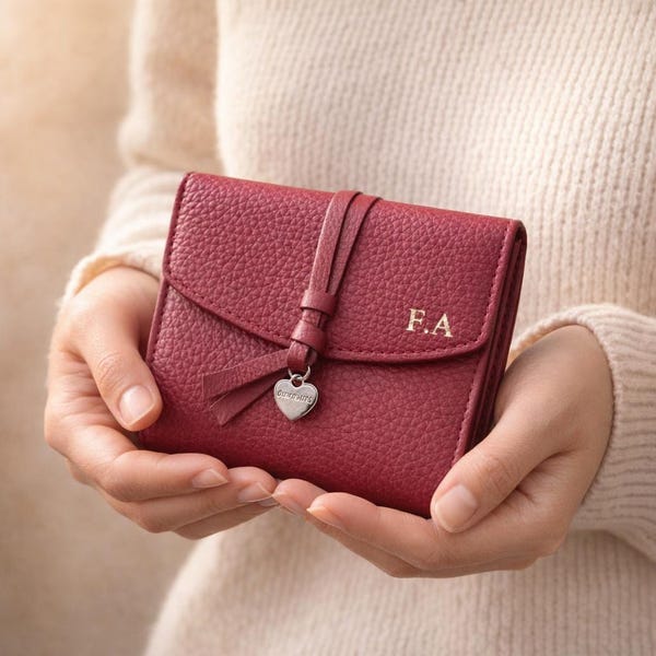 Personalised Genuine Leather Tri-Fold Wallet | Gold Foil Initials | Pebbled Leather Purse | Gift for Her | Birthday Gift for Sister