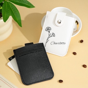 Carteira personalizada com flor de nascimento e nome, mini porta-cartões removível, presente para ela, presente para a mãe