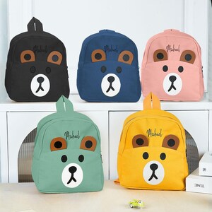 Petit sac à dos brodé avec petit ours personnalisé - Sac avec prénom personnalisé pour tout-petit - Cadeau de garderie personnalisé pour les tout-petits