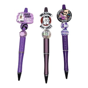 Halloween Beaded Pen: Ghost, Skeleton & Book Charms - Purple Gothic Pen