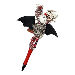 Haunted Halloween Pen: Ghost, Bat, Spider & Skull - Goth Stationery
