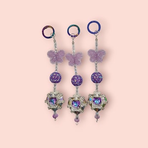 Purple Butterfly Perfume Keychain – Y2K Bag Charm, Phone Charm, 20mm Sparkly Glitter Beads, Handmade Fairycore | Aesthetic Gift