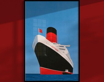 Ozeandampfer-Poster: Riesiger Art-Deco-Bug ragt empor, Vintage-Wanddekoration im maritimen Stil