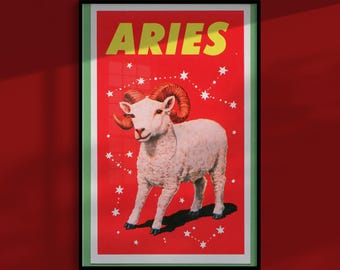 Widder-Poster: Retro-Widder- und Sternbild-Motiv, Astrologie-Dekoration