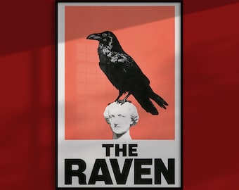 Edgar Allan Poe Poster: Rabe auf einer Marmorbüste, gotische literarische Wandkunst