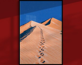 Death-Valley-Poster: Wüstendünen unter Sternenhimmel, Vintage-Wandbild aus dem Nationalpark