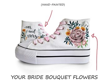 Custom Hand-Painted Wedding Sneakers: Bridal Bouquet Floral Shoes