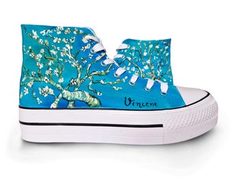 Hand-Painted Art Sneakers: Custom Floral Design, Personalized Shoes