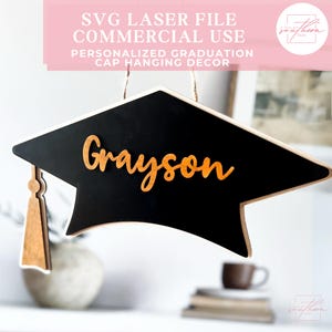 Graduation Door Hanger SVG | Personalized Graduate Sign | Cap and Name Wall Decor | Laser Cut Graduation File |Senior Year Gift Digital File