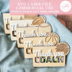 Portatarjetas de regalo para entrenador SVG / Archivo digital para entrenador deportivo / Tarjeta de regalo cortada con láser SVG / Regalo de agradecimiento para entrenador / Regalo de fin de temporada para entrenador / Archivo