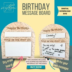 子供向けの誕生日ボード、誕生日メッセージボード、子供向けのホワイトボードメッセージ、再利用可能な誕生日の伝統、デジタルファイル、レーザーファイル SVG