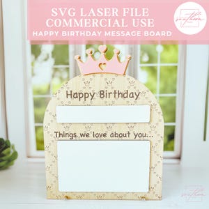 女の子向けの誕生日ボード小道具、子供向けの誕生日メッセージボード、プリンセスの誕生日デコレーション、再利用可能な誕生日の伝統、デジタルファイル SVG