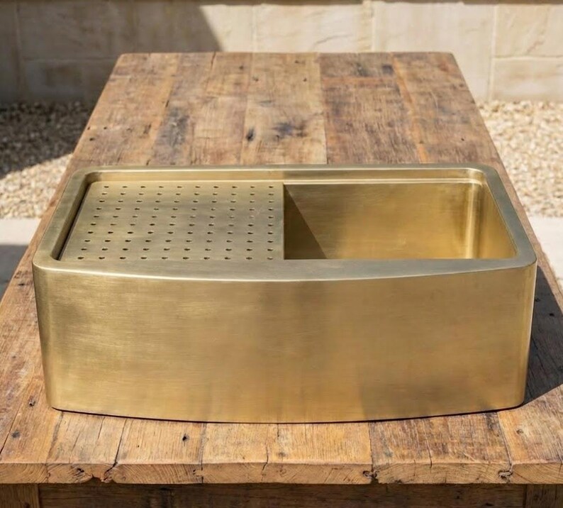 Luxury Unlacquered Brass Farmhouse Sink With Integrated Drainboard ...