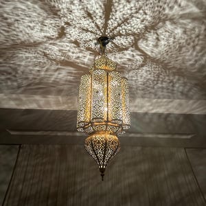 Moroccan Brass Pendant Light Handmade Moroccan Lantern Boho Style Ceiling Lamp with Intricate Pattern Unique Shadow Casting Light Fixture