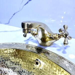 Handcrafted Brass Faucet: Engraved or Minimalist Dual-Handle Design