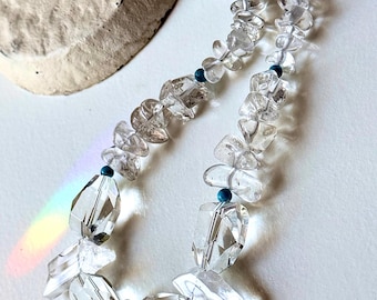 Chunky Rock Quartz Crystal Necklace with Natural Crystal Points and Beads
