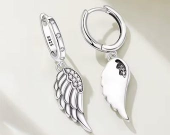 Pendientes de plata de ley con alas de ángel y circonitas cúbicas